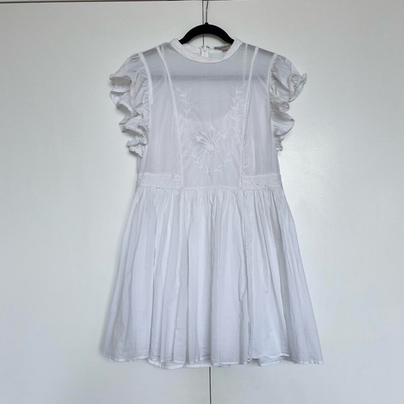 Banana Republic | White embroidered ruffle mini dress with slip | Size S - Picture 4 of 6